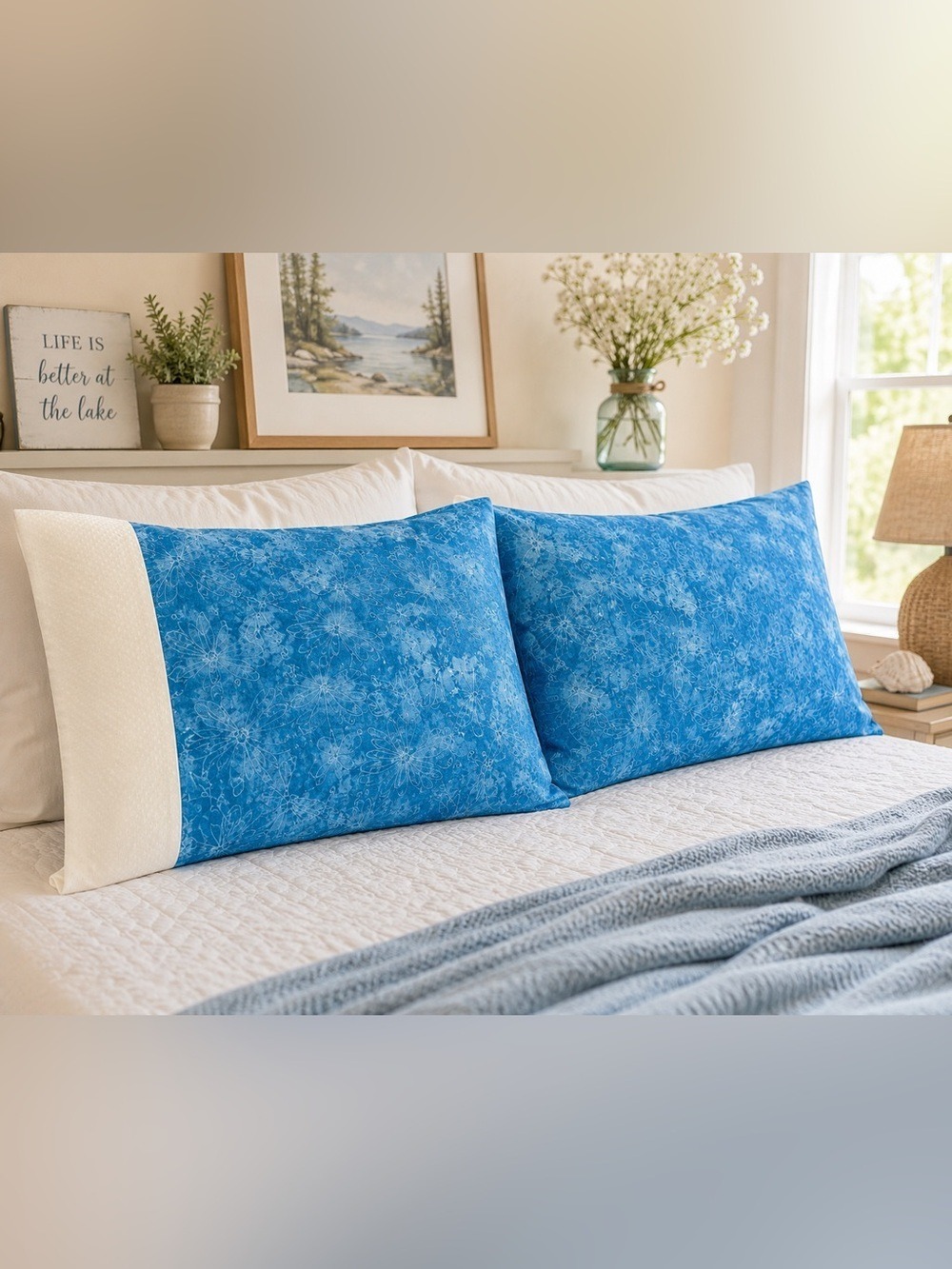 Handmade Queen Size Pillowcase Set | Blue Dragonfly Cotton Pillowcases